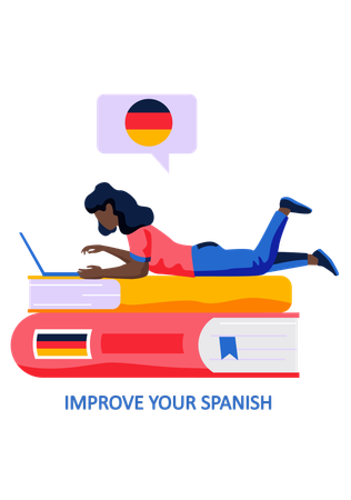 Woman learning german language online  Illustration