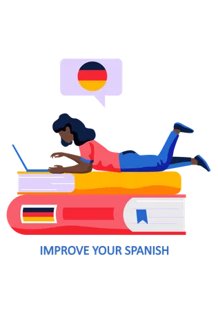 Woman learning german language online  Illustration