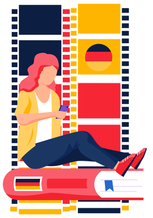 Woman learning german language online  Illustration