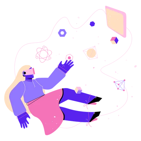 Woman learning in the meta universe  Illustration