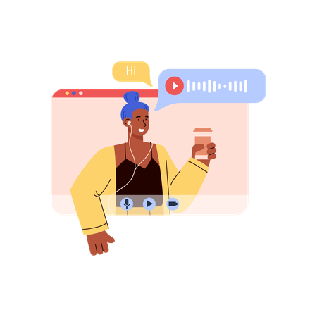 Woman learning language online  Illustration