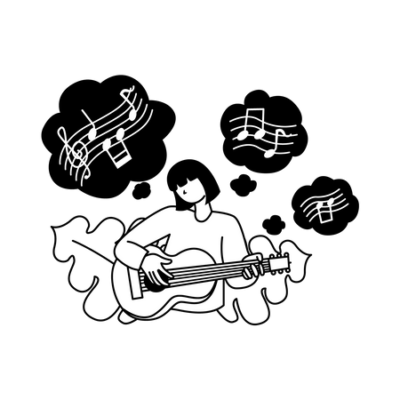 Woman Learning Music  イラスト