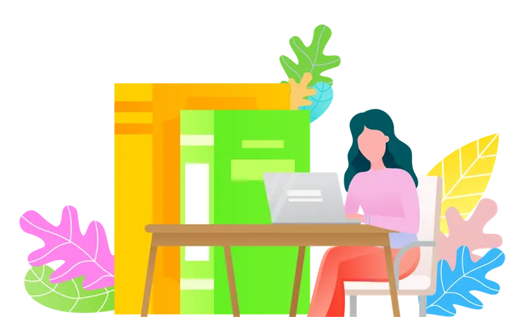 Woman learning on laptop  Illustration