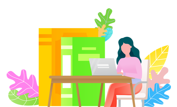 Woman learning on laptop  Illustration