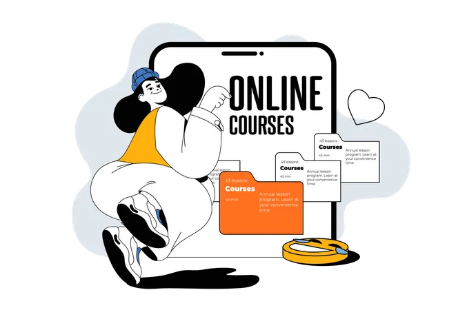 Woman learning online courses  Illustration