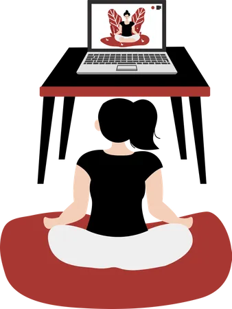 Woman learning yoga using online  Illustration