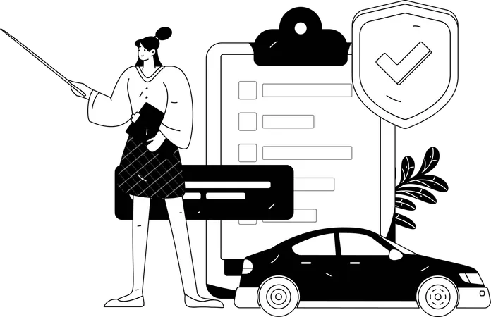 Woman learns about car insurance papers  Illustration
