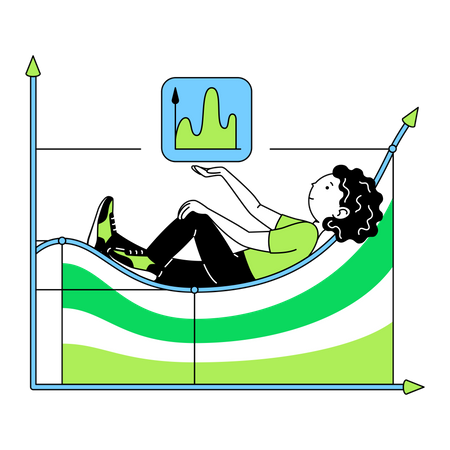Woman lies on curve of graph  Illustration