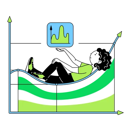 Woman lies on curve of graph  Illustration