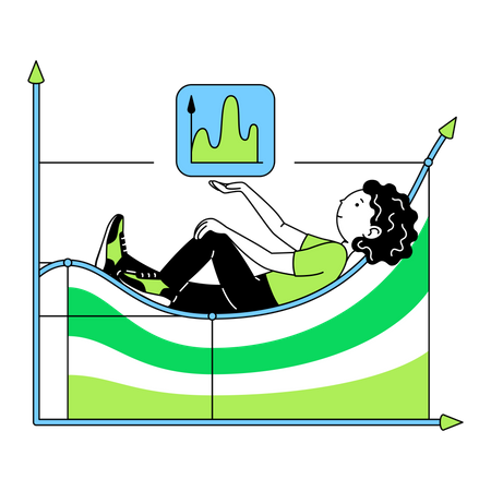 Woman lies on curve of graph  イラスト