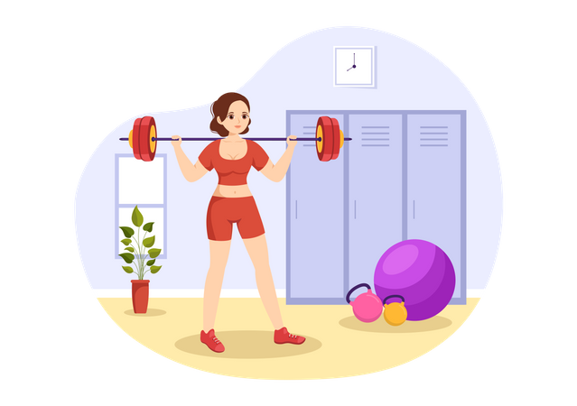 Woman Lifting Barbell  Illustration