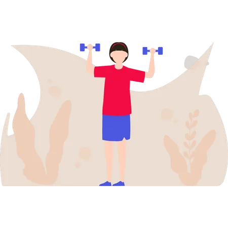 The Girl Is Carrying A Dumbbell Illustration