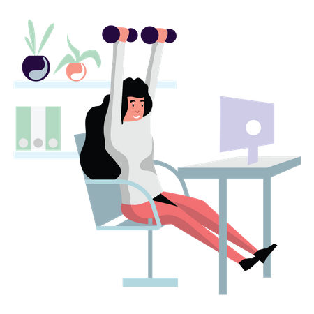 Woman lifting dumbbells at work Illustration