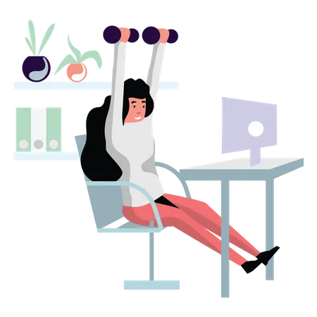 Woman lifting dumbbells at work Illustration