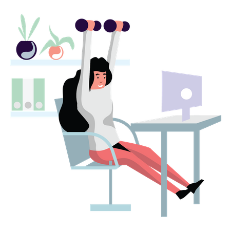 Woman lifting dumbbells at work  イラスト
