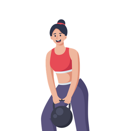 Woman lifting kettle ball  Illustration