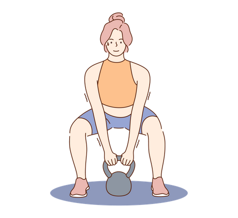 Woman lifting weight ball  Illustration