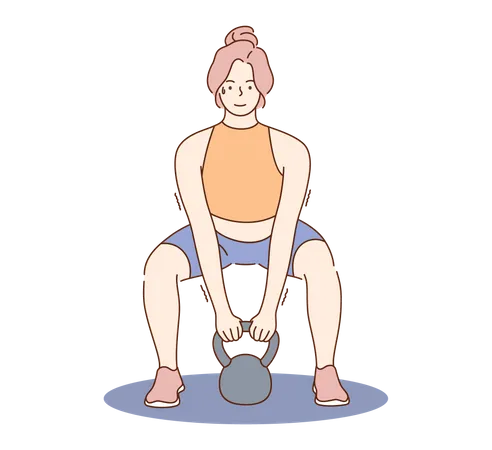 Woman lifting weight ball  Illustration