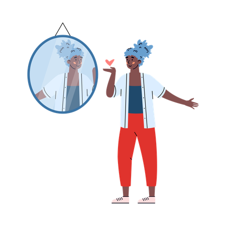 Woman likes her reflection in mirror  Illustration