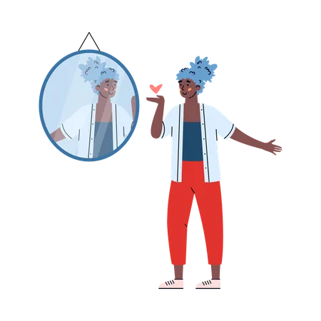 Woman likes her reflection in mirror  Illustration