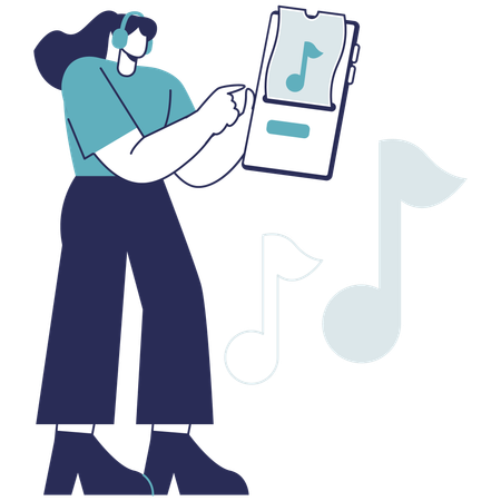 Woman listen music on music player  Illustration