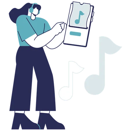 Woman listen music on music player  Illustration