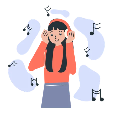 Woman listen songs on Headphones  Illustration