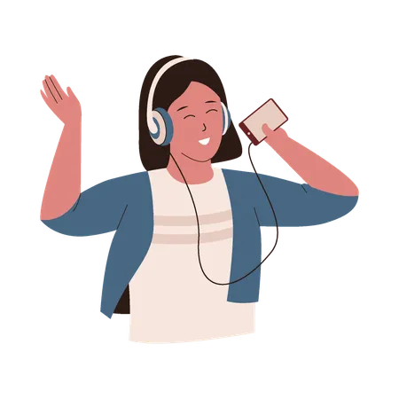 Dancing Woman With Headphone Character People Vector Flat Illustration Illustration