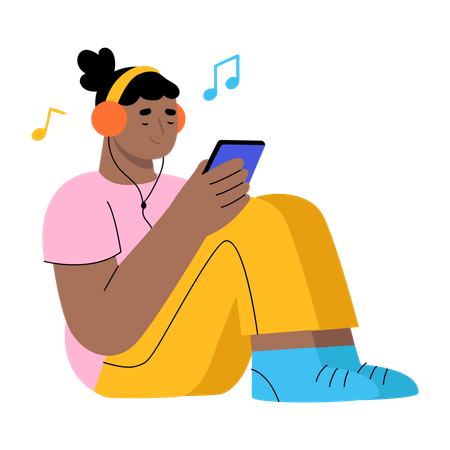 Woman listening music from phone  Illustration