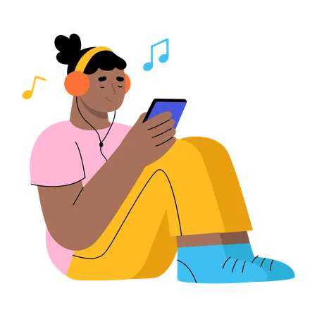 Woman listening music from phone  Illustration