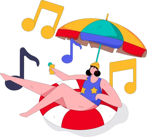 Woman Listening Music  Illustration