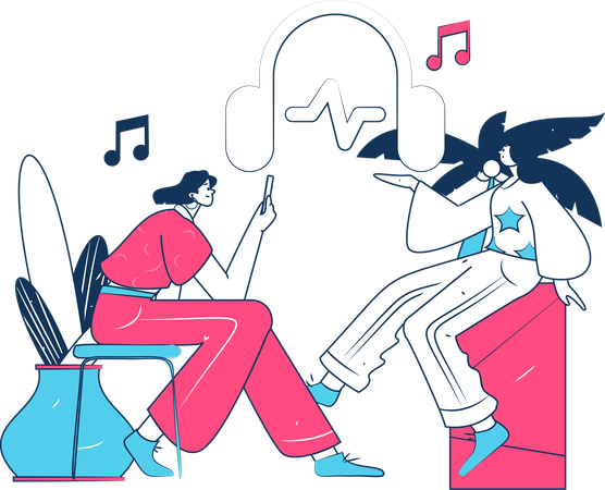 Woman Listening Music  Illustration