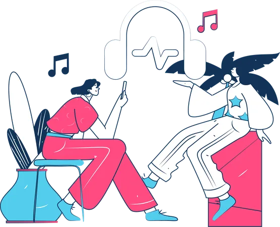 Woman Listening Music  Illustration