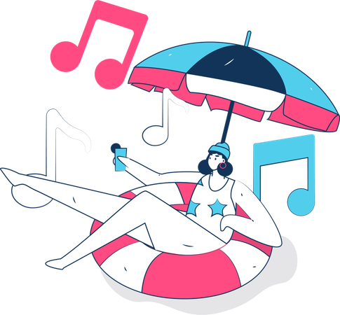 Woman Listening Music  Illustration