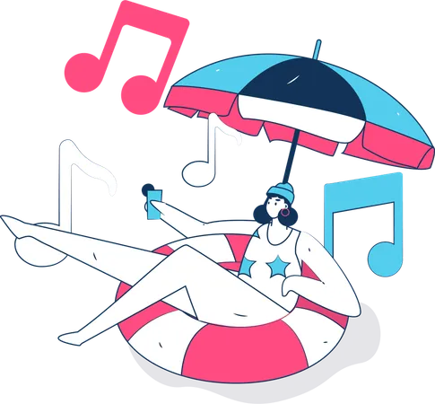 Woman Listening Music  Illustration