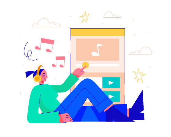 Woman Listening Music  Illustration