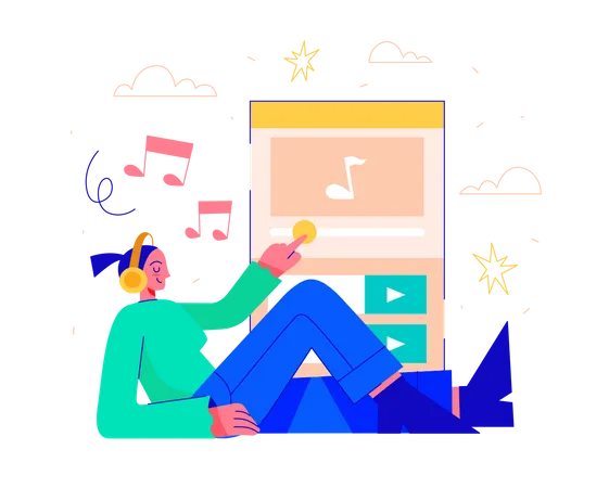 Woman Listening Music  Illustration