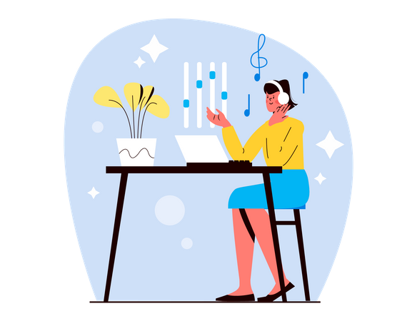 Woman listening music  Illustration