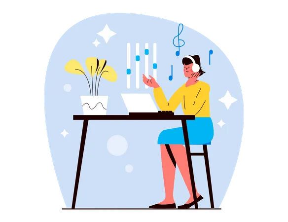 Woman listening music  Illustration