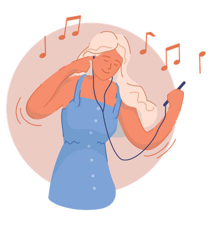 Woman listening music on headphones  Illustration