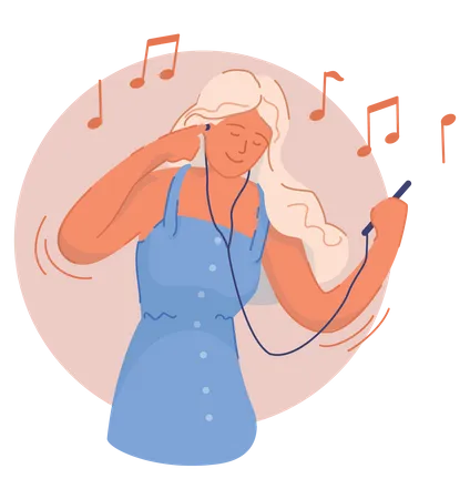 Woman listening music on headphones  Illustration