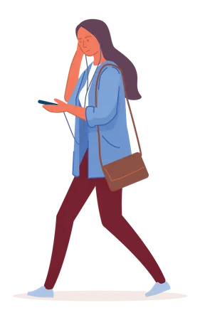 Woman listening music on mobile  Illustration