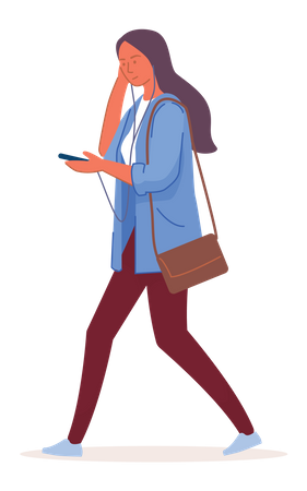 Woman listening music on mobile  Illustration