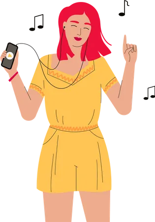 Woman listening music on smartphone Illustration