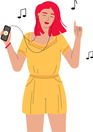 Woman listening music on smartphone  Illustration