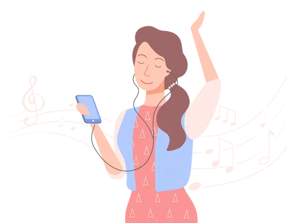 Woman listening music on smartphone  Illustration