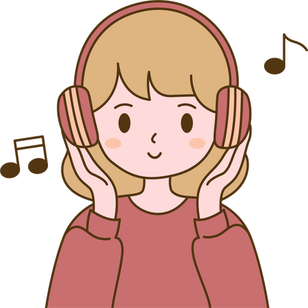 ヘッドフォンで音楽を聴く女性  イラスト