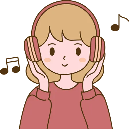 ヘッドフォンで音楽を聴く女性  イラスト