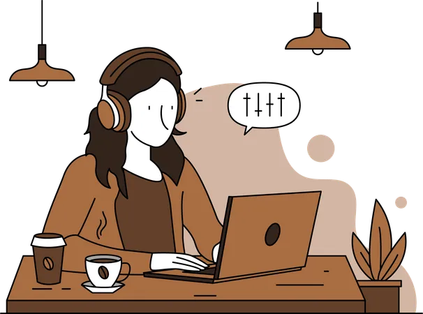 Woman Listening Music While Drinking Coffee  Illustration