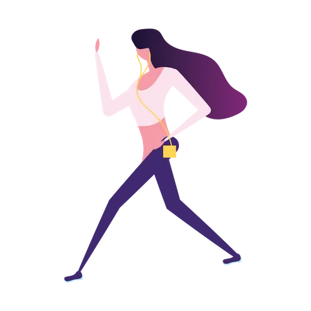 Woman listening music while jogging  Illustration